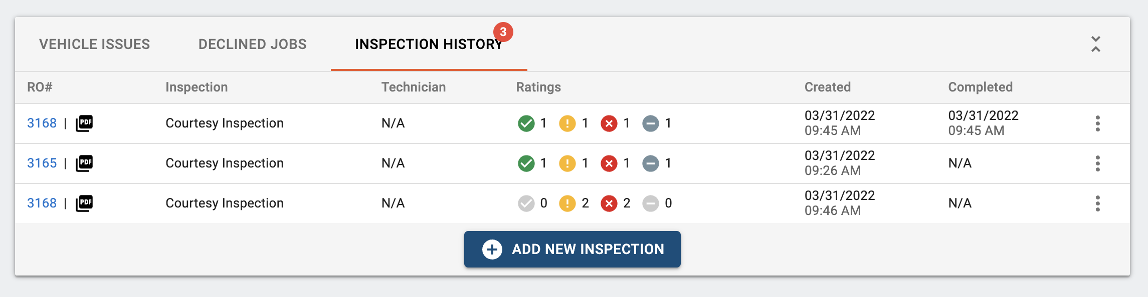 Digital Vehicle Inspection History Tekmetric